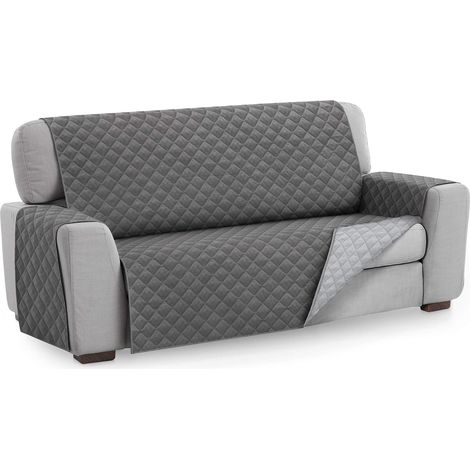 Grey Sofa Cover Protector, 3 Seater Size. Reversible Quilted Slipcover (1/5)