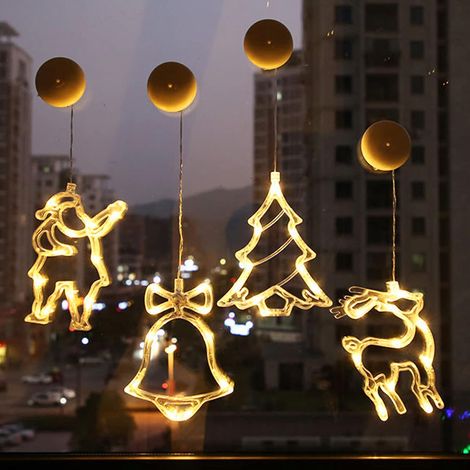 Lampe Fenêtre Ventouse - Guirlande LED Étanche IP44 - Alimentation Piles AAA - Décoration Festive Intérieure Extérieure - 4 Pièces (1/5)