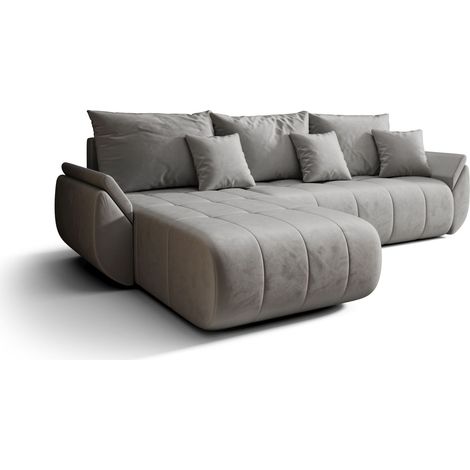 Canapé d’angle velours beige convertible avec coffre NOVA angle gauche-Gris clair-angle gauche (1/5)