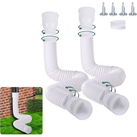 BUNTHAUS (Blanc, 2 Pièces) Rallonge Gouttière Flexible, Ensemble D'Extension Ronde Pour Descente De 80/100 mm, Kit D'Extension De Tuyau De Pluie, Extension De Descente De 47 à 150 cm (1/5)