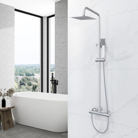 AICA ITALY Colonne Doccia Termostatiche, Sistema Doccia con Miscelatore Termostatico a 38℃, Colonna Doccia in Acciaio Inox con 8 Pollici Soffione Quadrato Altezza Regolabile 85-125cm Cromo (1/5)