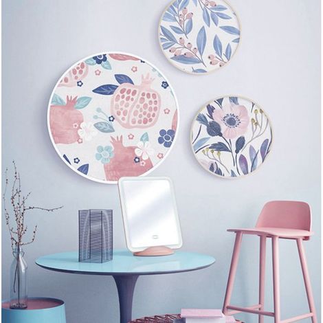 1 ensemble miroir de courtoisie rose en ABS+PC+verre - Lampe tablette de chargement portable B Creative avec poignée