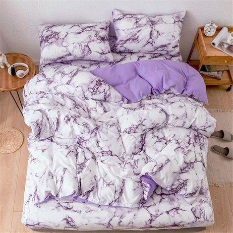 Bettwäsche-Set Marmor-Design Mikrofaser 150x200cm Lila mit Reißverschluss