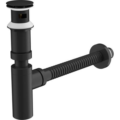 Kit Vidange Lavabo, Drain Salle de Bain, Bouchon Click Clack, Tuyau Flexible 304, G1 1/4 Universel, Anti-Odeurs/Étanche - Noir (1/5)