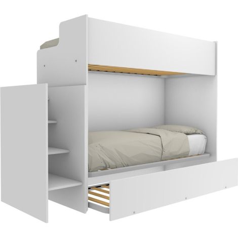 Letto a castello minimalista con terzo letto estraibile - Bianco