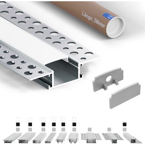 LED-Trockenbauprofil T1 2 m Silber für LED-Streifen bis 20 mm inkl. milchiger Abdeckung (1/5)