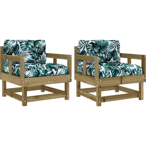 Lot de 2 Chaises d'extérieur - Chaises de jardin avec coussins bois de pin imprégné fr1990 - Maison La Vie (1/5)