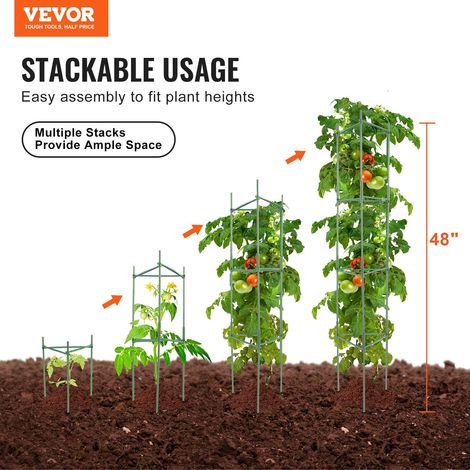 Cage à tomates, 32x32x123 cm, support pour plantes de jardin, lot de 6 cages empilables pour plantes hautes, tours à tomates en tre… (1/5)