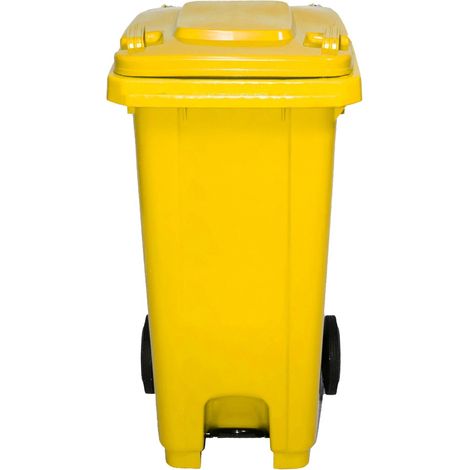 IBEROGARDEN Cubo de basura con pedal 120 litros  Color Amarillo  Uso fácil y seguro Práctico y duradero (1/5)