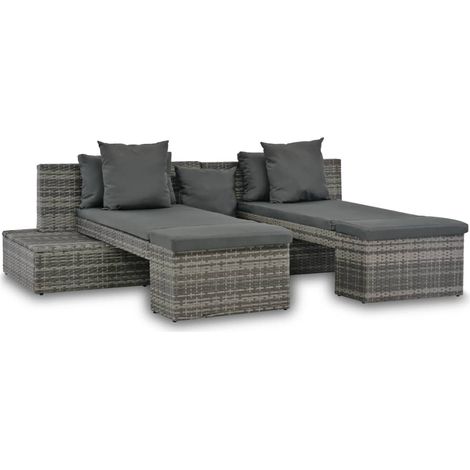 Set Divani da Giardino 4 pz con Cuscini in Polyrattan Grigio vidaXL (1/5)