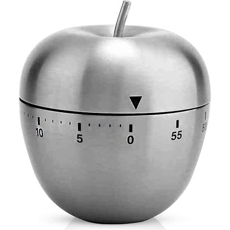 Apple Shape Kitchen Clock Stainless Steel Mechanical Rotating Alarm 60 Minute Timer for Cooking (1/5)