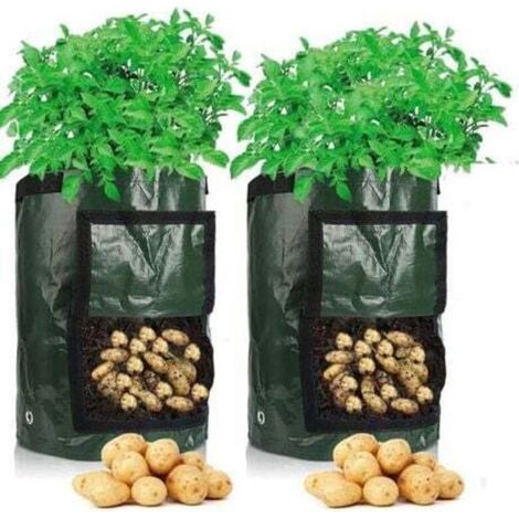 Potato Grow Bags, 2 pcs 10 Gallon Vegetable Bags, 35 x 45 cm Durable Fabric with Flap and Handle