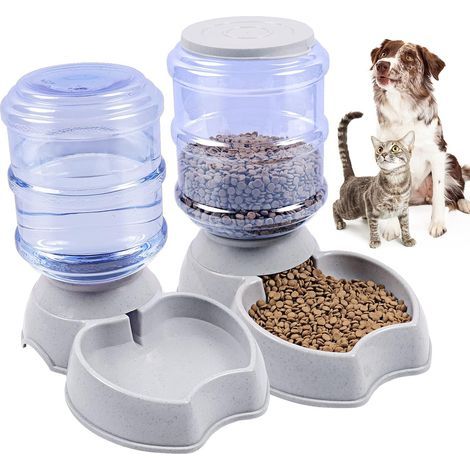 Dispensador automático de comida y agua para mascotas de 3,8 L, comedero de gran capacidad para perros/gatos/comida seca, cuenco para mascotas (gris) (1/5)