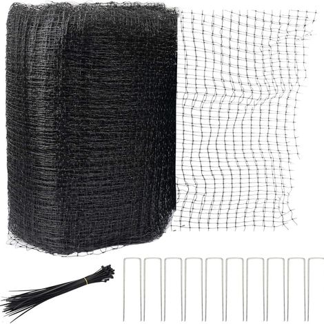 Filet de jardin anti oiseaux x Protège plantes fruits tissé livré avec 50 serre câbles et 10 prises terre 2,1 m 20 m Noir (1/5)