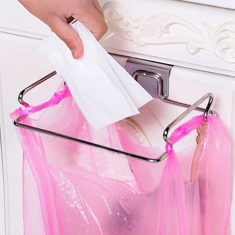 Nouveau crochet créatif en acier inoxydable pour sac poubelle, à fixer sur la porte, porte-torchons multifonctionnel pour cuisine à installer derrière une porte de placard (1/5)
