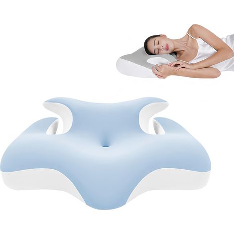 Oreiller cervical en mousse à mémoire de forme pour un sommeil réparateur, taie d'oreiller respirante et rafraîchissante (bleue)-AquaForge (1/5)
