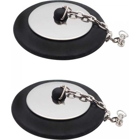 2 Pack 6.6cm Black Rubber Drain Stoppers with Metal Chains for Kitchen Bathroom Sink (1/5)