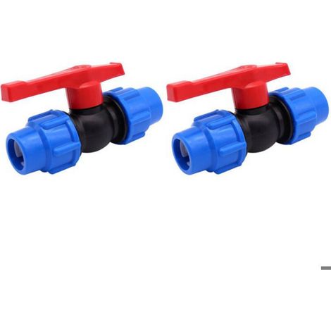 Vanne à Bille - Pour Tuyau HDPE 25 mm - Haute Pression - Irrigation Agricole et Domestique - 2 Pièces (1/4)