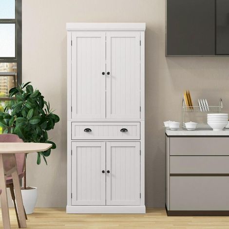 4-Door Tall Kitchen Sideboard with Adjustable Shelves-White (1/5)