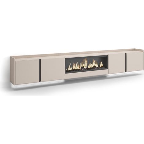Skraut Home - Mueble TV, Televisión, Muebles de salón, almacenaje, 315x35x50cm, Para TV hasta 80", Chimenea eléctrica XXL, Colgado, Suspendido, LED, Estilo Moderno, Beige (1/5)