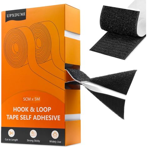 50mm x 5m Scratch Autocollant Double Face, Puissant Shearable Adhésif Hook loop Bande Agrippantes, Autocollantes Crochets Et Boucles Ruban pour Ménage/Couture/Bricolage/Tapis - Noir (1/5)