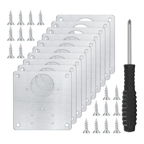 Lot de 10 équerres de réparation de charnières avec 80 vis et tournevis, plaques de réparation en acier inoxydable avec trous, portes d'armoires, charnières plates de fixation (1/5)