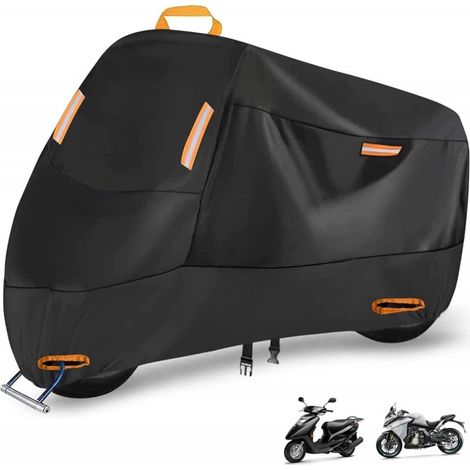 Housse de protection pour moto/scooter (95 x 125 x 230 cm) - Tissu 210D - Imperméable et résistante - 4 bandes réfléchissantes - Trous pour cadenas - Noire (1/5)