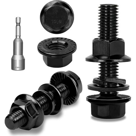 Lot de 12 vis à tête hexagonale M8 x 40 mm avec bride en acier au carbone noir DIN 6921 à six pans extérieurs, rondelles, écrous/vis avec douille hexagonale (1/5)
