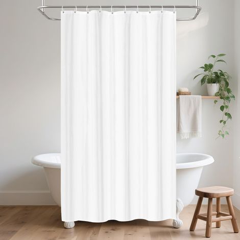 Rideau de douche en polyester textile, 150 x 200 cm, anti-moisissure, pour baignoire, douche, en tissu, imperméable, lavable, avec 10 crochets, blanc (1/5)