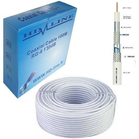 Câble Coaxial - HD-LINE - PRO 130dB - 100M - Ø 6.8mm - 1 Conducteur