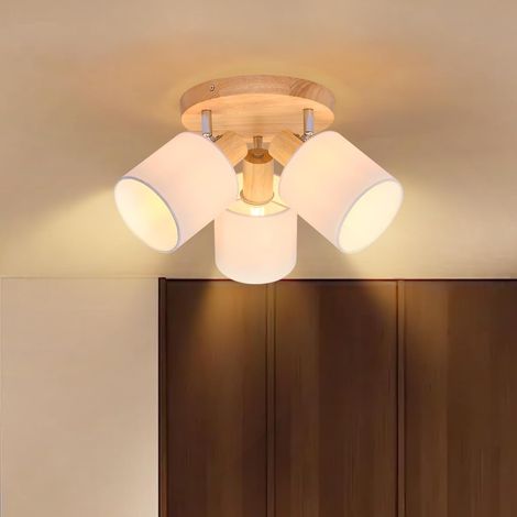 ZMH Spot de Plafond 3 Ampoules Plafonnier Salon - Plafonnier Rond en Bois Spot de Plafond E14 Vintage Pivotant 350° Style Maison de Campagne Chambre Cuisine Sans Ampoule (1/5)