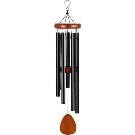 Carillon éolien en tube d'aluminium avec embout en pin - idéal pour le jardin et la terrasse, longueur 66 cm, sonorités claires et mélodieuses, suspension stable. Noir. (1/5)