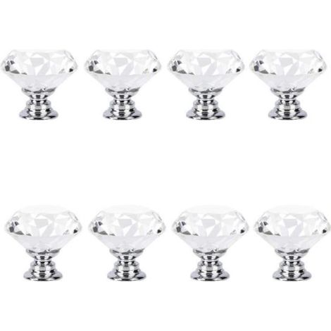 Lot de 8 boutons de meuble Boutons d'armoire en verre cristal et alliage d'aluminium, faciles à installer, style vintage, 30 x 30 x 28 mm (1/4)