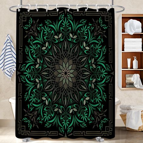 Ensemble rideau de douche polyester avec anneaux 180x180 montage sans perçage polyester pour salle de bain pour baignoire d’angle (1/5)