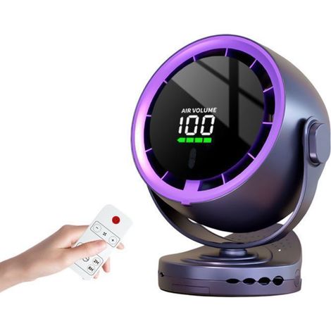 Ventilateur à pince - Batterie 3600mAh Rechargeable, 100 vitesses, Tête rotative 720° - Gris avec violet (1/5)