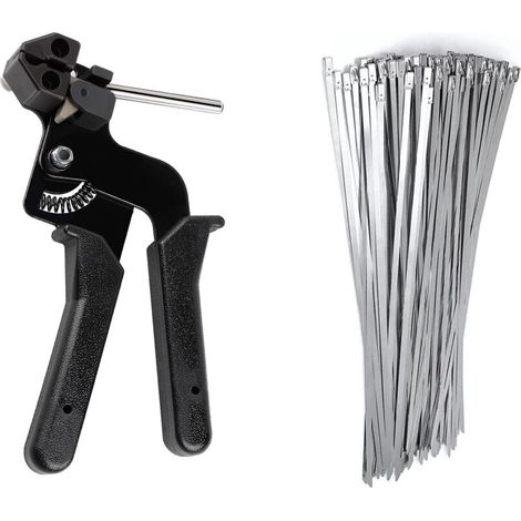Cable Tie Gun with 100 Stainless Steel Cable Ties, Metal Fastening Tool with Convenient Cutting Function (1/5)