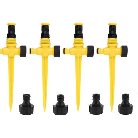 Automatischer Rasensprenger – 360° verstellbar von 90° bis 180° – Reichweite 5 bis 10 m – Bewässerungssystem für Rasen, Garten und Gemüsebeet – 4er-Pack mit 3/4"-Schnellkupplungen (1/5)