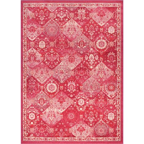 Tapis orient 200x290 rose et blanc rectangle motif traditionnel OLNA (1/5)