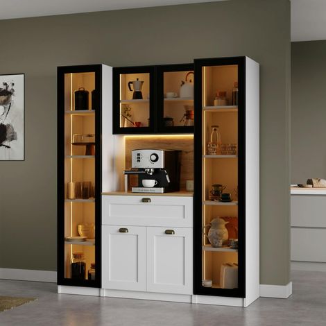 Vaisselier de cuisine à LED 6 portes décor blanc et noir AURA (1/5)