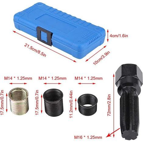 Zündkerzengewinde-Reparaturset, 16 Gewindebohrer M16 14 mm x 1,25 mm mit Koffer, tragbares Helicoil-Zündkerzen-Reparaturset, Zündkerzengewinde-Reparaturset (1/4)