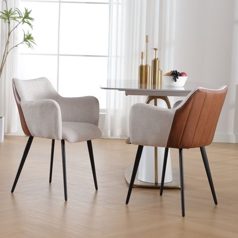 Wahson Lot de 2 Chaises en Lin,Chaise de Salle à Manger Moderne avec Accoudoirs, Chaise de Cuisine Assise rembourrée Pour Salon, Beige (1/5)