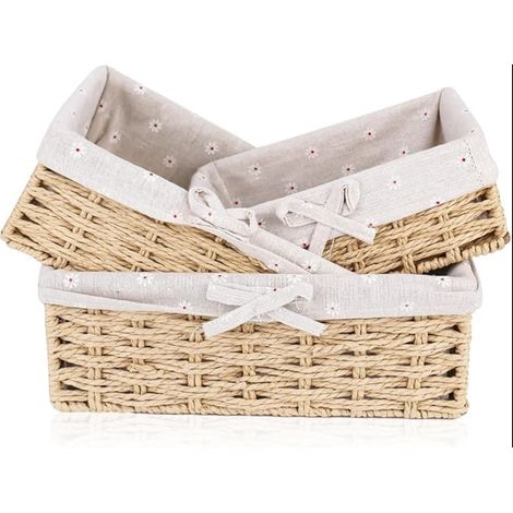 corbeilles à pain avec insert en coton - Corbeille carrée jonc de mer Panier rangement métal solide petits pains Scandi Style décoratif (1/5)