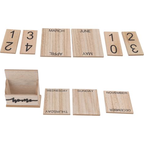 Calendrier de bureau perpétuel en bois, manuel, réutilisable, style rétro, magnifique, bloc de bois (1/5)