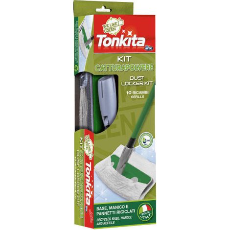 Tonkita 4TK027 We Like Green Kit Catturapolvere Scopa con 10 Panni Elettrostatici Manico Componibile in Metallo Riciclato (1/2)