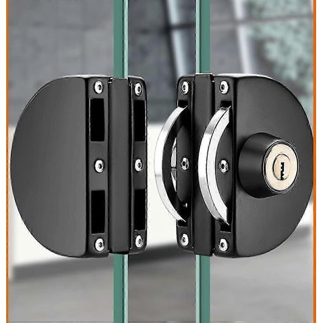Serrure de porte coulissante double en verre en acier inoxydable noir, sans perçage (1/5)