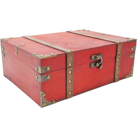 Coffre au trésor rectangulaire vintage, grande capacité, coins renforcés, boîte en bois pour cartes postales, photos, bijoux, grand format (1/5)