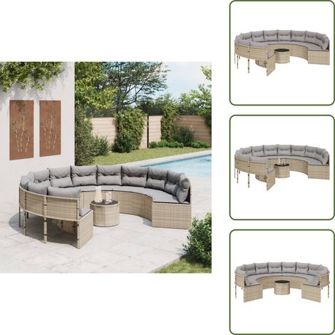 Canapé de jardin avec table coussins rond beige résine tressée - Canapé De Jardin - Salon De Jardin - Mobilier De Jardin - Résine Tressée - Rotin Synthétique (1/5)