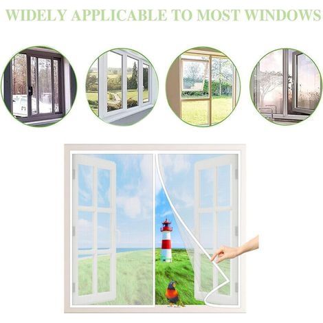 Magnetischer Fensteraufhänger, 120 x 150 cm, Insektenschutz, Fliegengitter, Moskitonetz, einfach zu installieren, automatisches Schließen, für Innen- und Eingangsfenster, Weiß P (1/3)