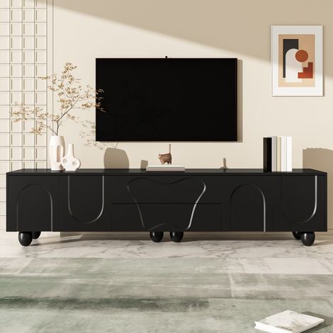 Meuble TV noir 180cm pieds bois design minimaliste élégant grand espace de rangement options flexibles pour salon (1/5)