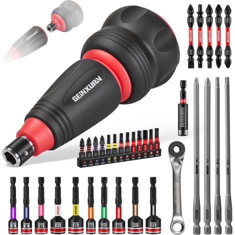Set de 35 Tournevis à Cliquet Court Douille Magnétique Hexagonale Mini Cliquet Double Extrémité Multi-Embouts Magnétiques (PH/PZ/Torx/Hex) et Porte-Embout pour Réparation (1/5)